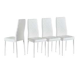 White Minimalist Dining Chair Fireproof Leather Sprayed Metal Pipe Diamond Grid Pattern Restaurant Home Conference Chair Set of 4 W29904662