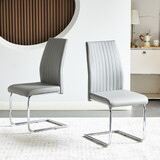 Light grey modern simple style dining chair PU leather chrome metal pipe restaurant home chair set of 2