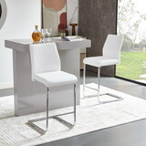 White modern simple bar chair PU leather chrome metal pipe, restaurant, family bar chair set of 2