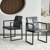 Ligth Grey European Style Dining Chair PU Leather Black Metal Pipe Dining Room Furniture Chair Set of 2
