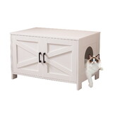 Cat Litter Box Enclosure, Litter Box Furniture Hidden with Barn Door, Wooden Cat Washroom Furniture, Cat House, End Table, Fit Most of Litter Box, White W3008P235397