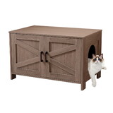 Cat Litter Box Enclosure, Litter Box Furniture Hidden with Barn Door, Wooden Cat Washroom Furniture, Cat House, End Table, Fit Most of Litter Box, Greige W3008P235407