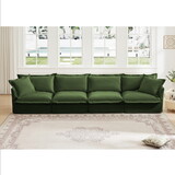 Slipcovered Long Sofa, 4 Seater Sofa with Removable Cover, Extra Deep Couch for Living Room,Chenille Fabric Cloud Like Comfy Sofa Couch, Green Chenille Fabric W3041S00054