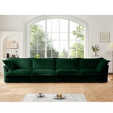Slipcovered Long Sofa, 4 Seater Sofa with Removable Cover, Extra Deep Couch for Living Room, Corduroy Fabric Cloud Like Comfy Sofa Couch, Green Corduroy Fabric W3041S00084