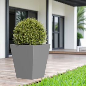 18" H Tall Metal Tapered Planter - Large Outdoor & Indoor Garden Plant Pot with Drainage Hole and Rubber Plug, Stylish Burnished Grey Finish for Home and Patio W3077P276880
