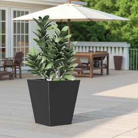 22" H Tall Metal Tapered Planter - Large Outdoor & Indoor Garden Plant Pot with Drainage Hole and Rubber Plug, Stylish Burnished Black Finish for Home and Patio W3077P276881