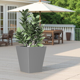 22" H Tall Metal Tapered Planter - Large Outdoor & Indoor Garden Plant Pot with Drainage Hole and Rubber Plug, Stylish Burnished Grey Finish for Home and Patio W3077P276883