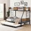 Twin over FULL Metal Bunk Bed with Trundle 2 - Side Ladder and Full-Length Guardrail, No Box Spring Needed, Large Under Bed Storage, Easy assemble, Black & Brown W311133419