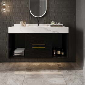 39.4" Bathroom Vanities with Ceramic Sink,Floating Bathroom Vanity,Wall Mounted Storage Cabinet with 2 Drawers and 2 Storage Spaces,Modern Bathroom Sink Cabinet with Metal Handles W3136S00002