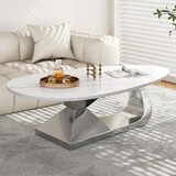 Modern Sintered Stone Tabletop Coffee Table with Stainless Steel Base - Elegant and Durable Living Room Centerpiece