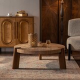 Wood Round Coffee Table for Living Room, Rustic Natural Coffee Table for Apartment, Easy assembly W3158P297416