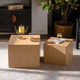 MDF Modern Nesting Imitation Wood Grain Coffee Table,Cube Side Table,Set for Small Space Living Room Bedroom-Set of 2,Fully assembled W3158P395510