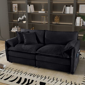 Oversized Chenille Loveseat Sofa, Oversized 2-Seater Small Cloud Couch, Modern Comfy Deep Seat Love Seat for Living Room Bedroom Office Apartment,DIY Combination,Black