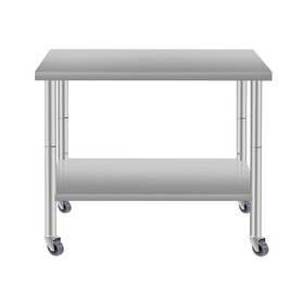 36"*24" Commercial Work Table for Restaurant and Home Stainless Steel Kitchen Prep Table with Under Shelf and wheels W3167P303178
