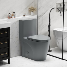 1.1/1.6 GPF Dual Flush One-Piece Toilet, Button on Tank top S-trap 12 inches, Elongated Bowl with Soft Close Seat, Water-Saving MAP 1000g, Comfort Chair Seat ADA Height, Light Grey LG-001 W3192P277860