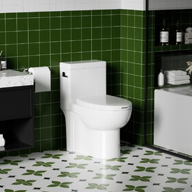 1.28 GPF Side-Single-flush One Piece Toilet, Water-Saving Elongated Comfort Height Floor Mounted, Soft Closing Seat, 1000 Gram Map Flushing Score Toilet, Gloss White GW-003S W3192P277906