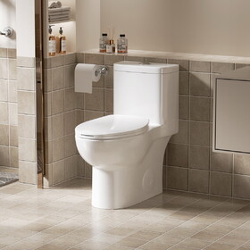 One Piece Toilet with Comfort Chair Seat ADA Height 17", Powerful Dual Flush Modern Toilet, 1.1/1.6 GPF, 12" Rough-In,Rimless Bowl with Soft Closing Seat,Gloss White GW-006 W3192P279683