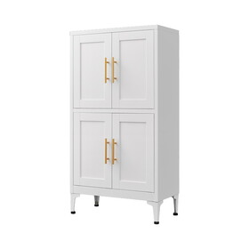 White Metal Kitchen Storage Cabinet, Kitchen Pantry Storage Cabinet with Doors and Shelves, Storage Cabinet with Adjustable Leveling Foot for Kitchen, Living Room and Dining Room W