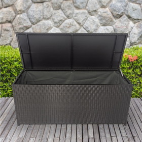 Outdoor Storage Box, 113 Gallon Wicker Patio Deck Boxes with Lid, Outdoor Cushion Storage Container Bin Chest for Kids Toys, Pillows, Towel Black W32965341