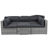 7-Piece Patio Furniture Set w/Retractable Canopy Wicker Rattan Sectional Sofa Set Patio Furniture with Washable Cushions for Lawn, Garden, Backyard, Poolside Grey wicker + Black Cushion W329S00029