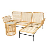 3 Pieces Outdoor Patio Wicker Furniture Sets Table and Chairs with 3.15-inches Thick Cushion Outdoor Sofa Set Natural Yellow Wicker + Creme Cushion W329S00038
