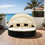 Outdoor Patio Round Daybed with Retractable Canopy Rattan Wicker Furniture Sectional Seating Set Black Wicker + Creme Cushion W329S00050