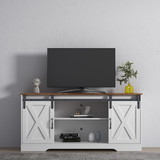 TV Stand Sliding Barn Door Wood Entertainment Center, Storage Cabinet Table Living Room with Adjustable Shelves for TVs up to 65