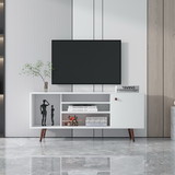 TV Stand Use in Living Room Furniture with 1 Storage and 2 Shelves Cabinet, Particle Board, White W33133148
