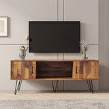 TV Media Stand, 60 inch Wide, Modern Industrial, Living Room Entertainment Center, Storage Shelves and Cabinets, for Flat Screen TVs up to 65 inches in Natural W33142389