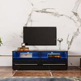 The Black TV Cabinet Has Two Drawers with Color-Changing Light Strips W33146144