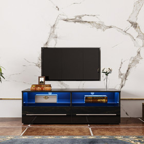 The Black TV Cabinet Has Two Drawers with Color-Changing Light Strips W33146144