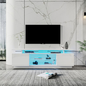 White TV Stand for 80 inch TV Stands, Media Console Entertainment Center Television Table, 2 Storage Cabinet with Open Shelves for Living Room Bedroom W33146732
