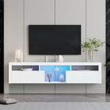White Simple TV Cabinet, 2 Storage Cabinet with Open Shelves for Living Room Bedroom