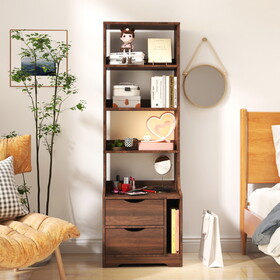Night Stand with Bookshelf, Night Stand with 2 Storage Drawers for Bedroom