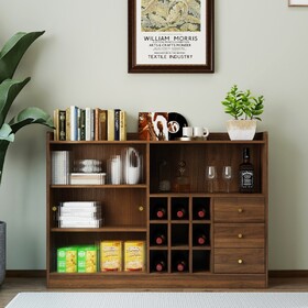 Sideboard with 2 Sliding Striped Glass Doors, Freestanding Countertop Storage Cabinet for Bottles, Wine and so on W331P286248