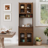 Kitchen Pantry Hutch Storage Cabinet, Farmhouse Kitchen Hutch Buffet Cabinet with Microwave Stand, Freestanding Buffet Sideboard Coffee Bar Cabinet W331P309435