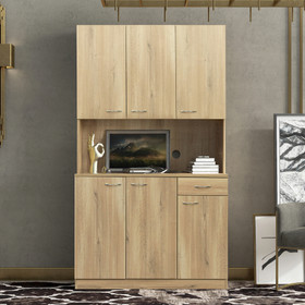70.87" Tall Wardrobe& Kitchen Cabinet, with 6-Doors, 1-Open Shelves and 1-Drawer for Bedroom, Rustic Oak W331S00057