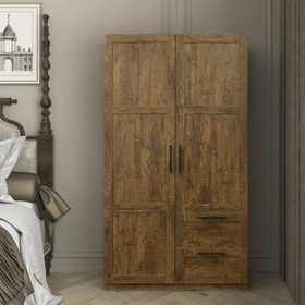 High Wardrobe and Kitchen Cabinet with 2 Doors, 2 Drawers and 5 Storage Spaces, Walnut W331S00069