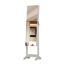 Standing Jewelry Cabinet Armoire with Full Length Mirror, Lockable Storage Cabinet, Interior Mirror, White W3406P340443