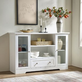 Sideboard Buffet Cabinet, 51" Large Kitchen Storage Cabinet with Drawers, Doors and Adjustable Shelves, Farmhouse Wooden Coffee Bar for Kitchen, White W3417P321845
