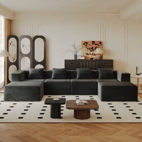 Modular Sectional Couch, Boneless Sofa with Deep Seat, Boneless Couch, High Density Sponge, Compression Sofa for Living Room Bedroom Apartment, No assembly Required, Grey (4*Seat+2*Ottoman)