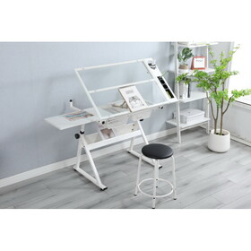 WHITE adjustable tempered glass drafting printing table with chair W347119824