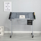 Adjustable Art Drawing Desk Craft Station Drafting with 2 Non-woven fabric Slide Drawers and 4 Wheels W34728558