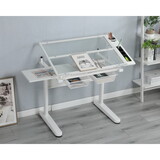 hand crank adjustable drafting table drawing desk with 2 metal drawers (white)WITH STOOL W347P168176