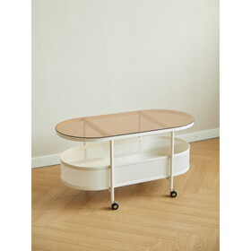 Movable oval metal glass coffee table with storage W347P181709