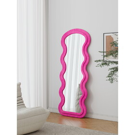 Flannel Full Length Wave rose Floor Mirror with Stand for Bedroom living room Hanging or Against The Wall W347P235471