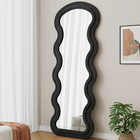 Flannel Full Length Wave Floor Mirror with Stand for Bedroom living room Hanging or Against The Wall black W347P318393