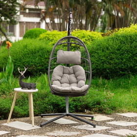 Outdoor Patio Wicker Hanging Chair Swing Chair Patio Egg Chair Uv Resistant Grey Cushion Aluminum Frame W34965361