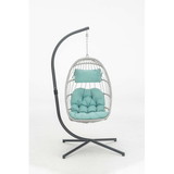 Outdoor Patio Wicker Hanging Chair Swing Chair Patio Egg Chair Uv Resistant Blue Cushion Aluminum Frame W34965371