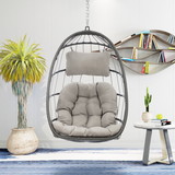 Outdoor Wicker Rattan Swing Chair Hammock Chair Hanging Chair with Aluminum Frame and Grey Cushion without Stand W34965380